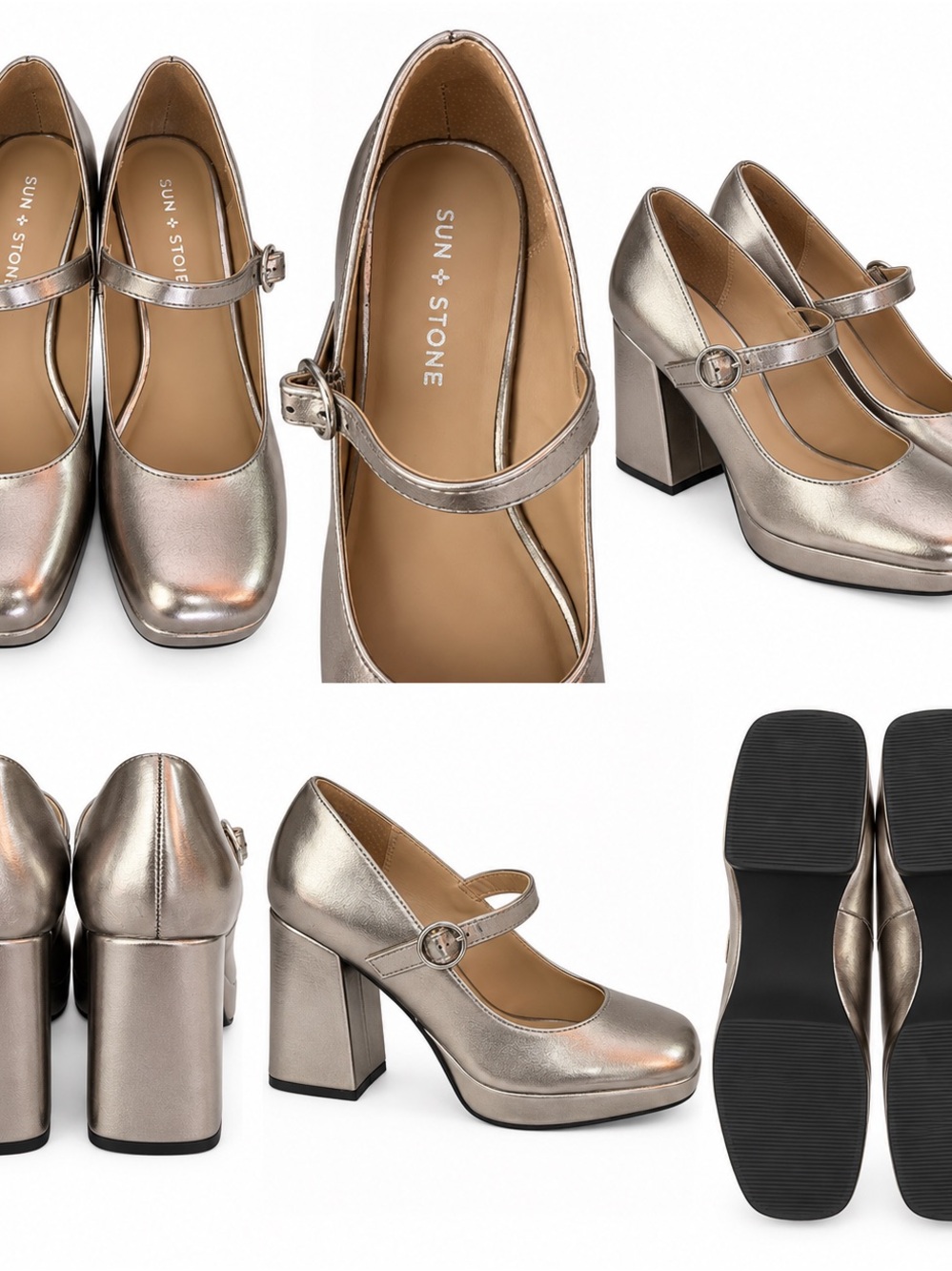 Y2K Sun + Stone Metallic Pewter Mary Jane Block Heels